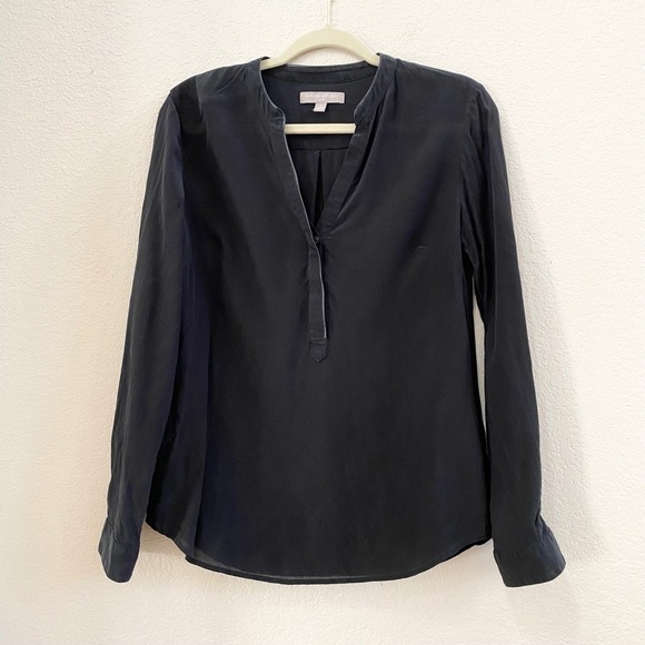 Banana Republic Silk Black Long Sleeve V-Neck Tunic Shirt Size S - Picture 4 of 11